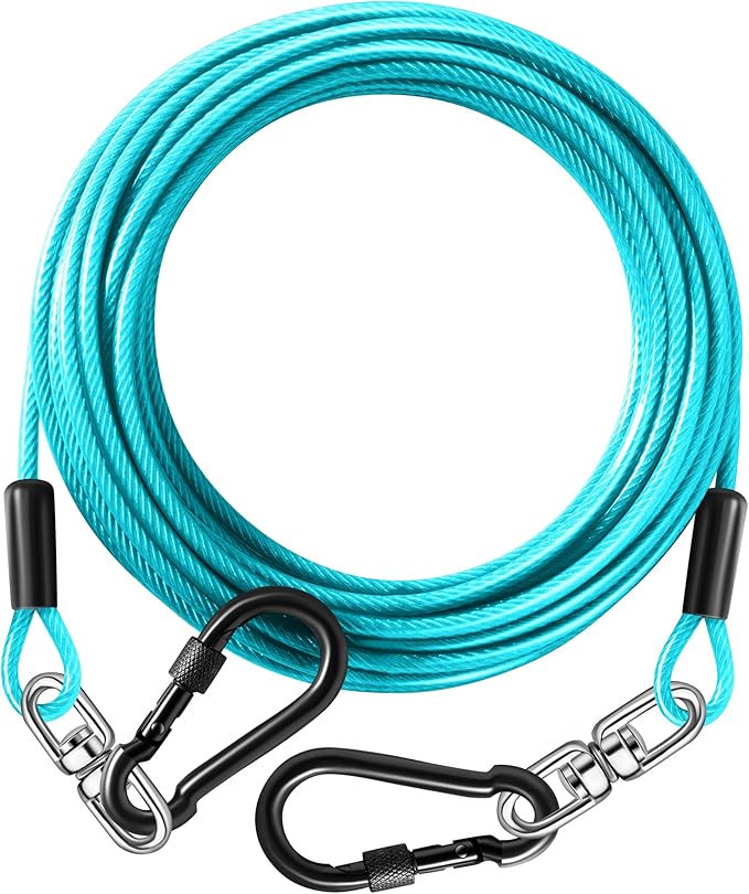 Dog Tie Out Cable 15FT-500Lbs,Heavy Duty Dog Leads&Tether for Yard with Swivel Hook,Small Large Dogs Leash Line for Outside,Rust Chew Proof Dogs Run Cable for Outdoor Camping (Teal, 15FT)