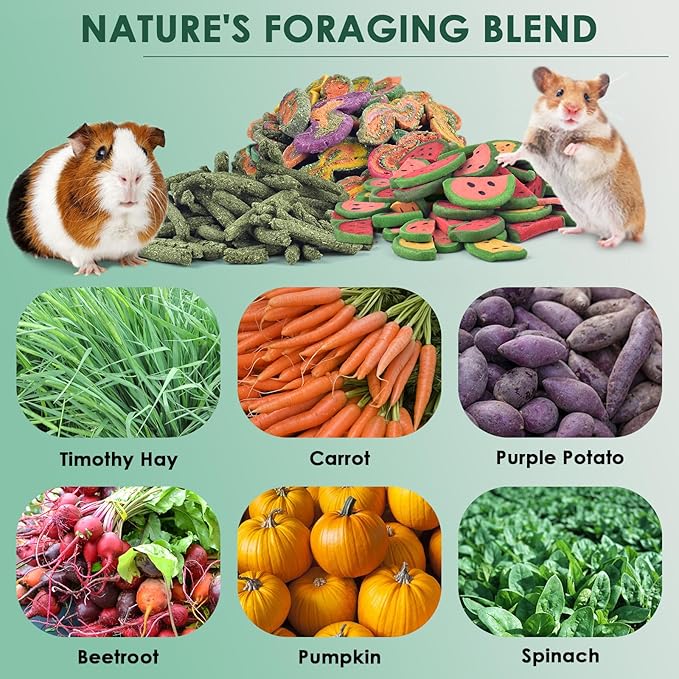 KATUMO Rabbit Chew Treats - 430g Mixed Natural Timothy Hay Pumpkin Carrot Beet Spinach Chew Toys for Rabbit Guinea Pig Hamster Bunny Chinchilla Gerbil Small Rodent Pets