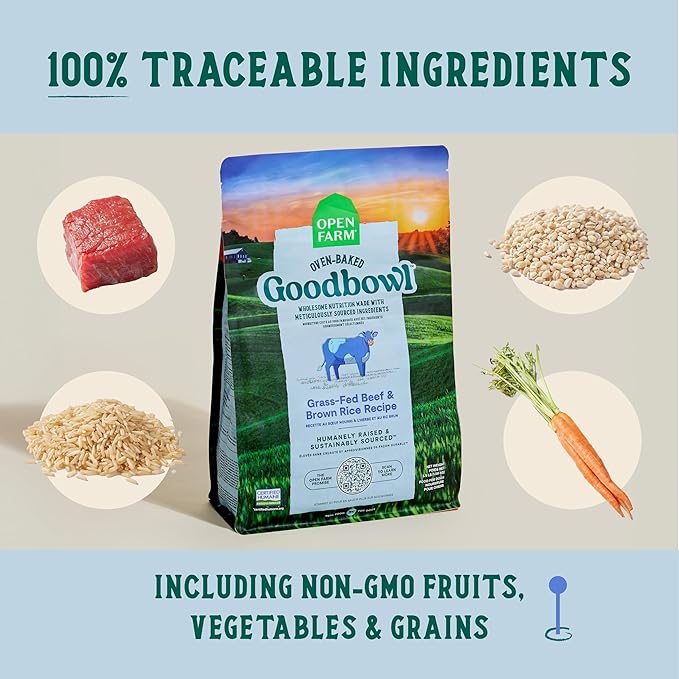 Open Farm Goodbowl, Oven-Baked Small Batch Dry Dog Food - Grass-Fed Beef & Brown Rice Recipe, Includes Non-GMO Produce & Grains, 3.5lb Bag (56oz Bag)