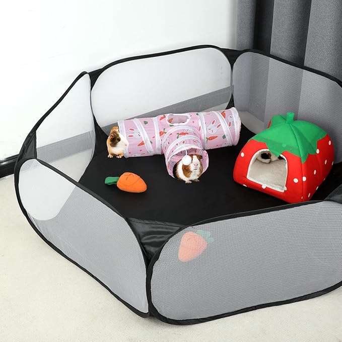 Rypet Guinea Pig Tunnel 3 Way Collapsible Small Pet Tunnels and Tubes with Interactive Ball for Baby Rabbit Ferret Hamster Chinchilla Hedgehog Hiding and Resting-Pink