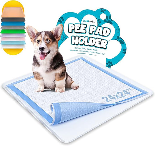 TidyFriend Dog Pee Pad Holder Tray Fits for 24” x 24” Wee Wee Pee Pads - Stable Grip, Raised Edges, Quick-Wipe Silicone Surface Dog Potty Tray Holder for Indoor Flooring Protection (White)