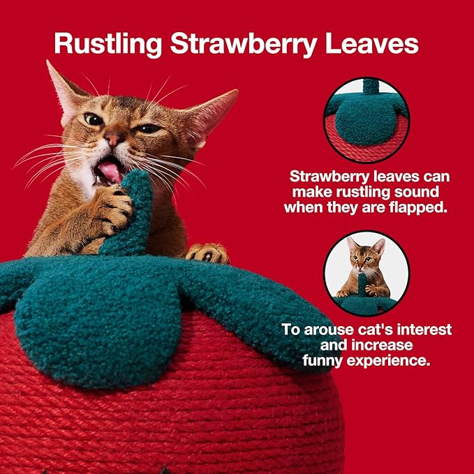 VETRESKA Strawberry Cat Scratching Post, Cute Cat Scratcher with Sisal Rope, Vertical Cat Scratch Post for Indoor Cat and Kitten, Ring Paper Strawberry Leaves Attract Cats