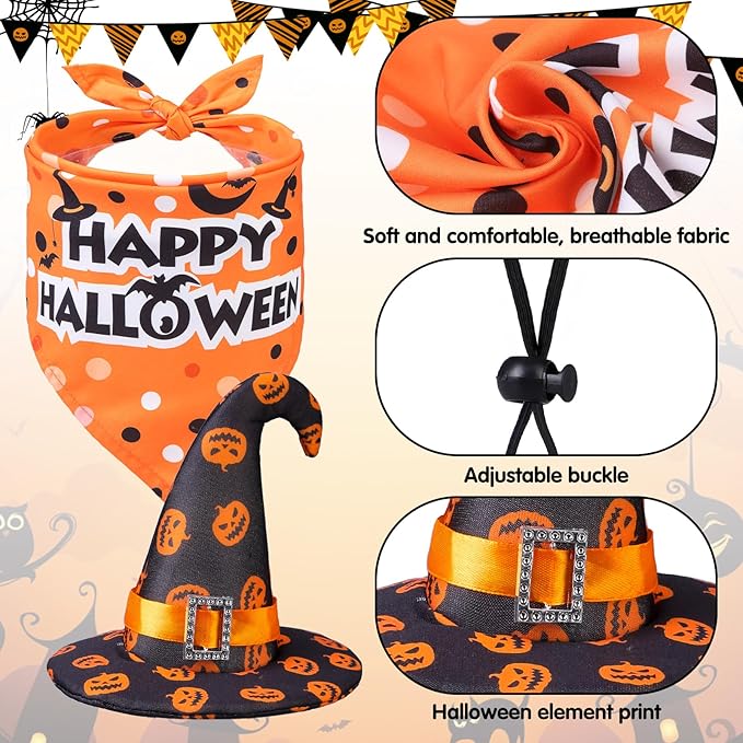 SCENEREAL Small Dog Halloween Costumes, Bandana Hat Dress Set, 3pcs Puppy Party Supplies, Soft Triangle Scarf, Cute Tutu Skirt Outfit for Girl Boy Pet