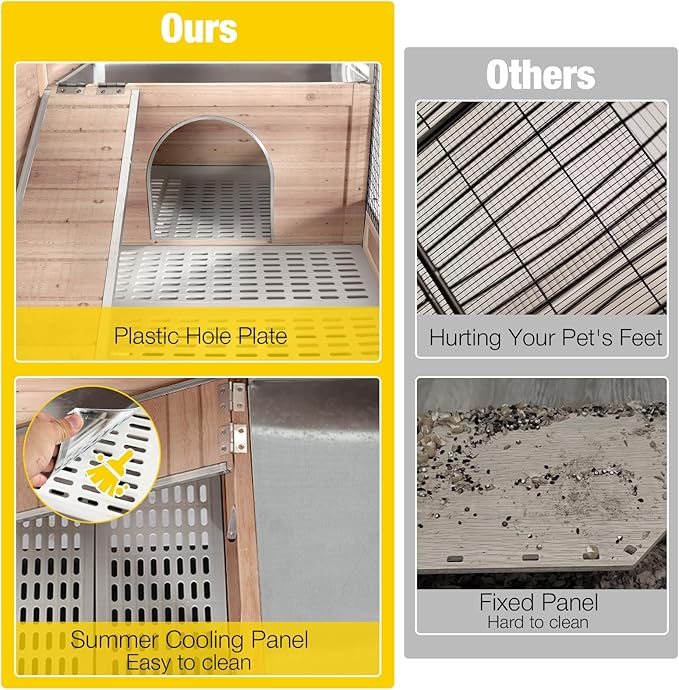 Aivituvin Wooden Guinea Pig Cages Indoor with Removable Stand, Anti Chewing Rabbit Hutch with Ramp and Wire Mesh, 2 Story Small Animals House Habitat with Pull Out Tray (Light Natural Wood)