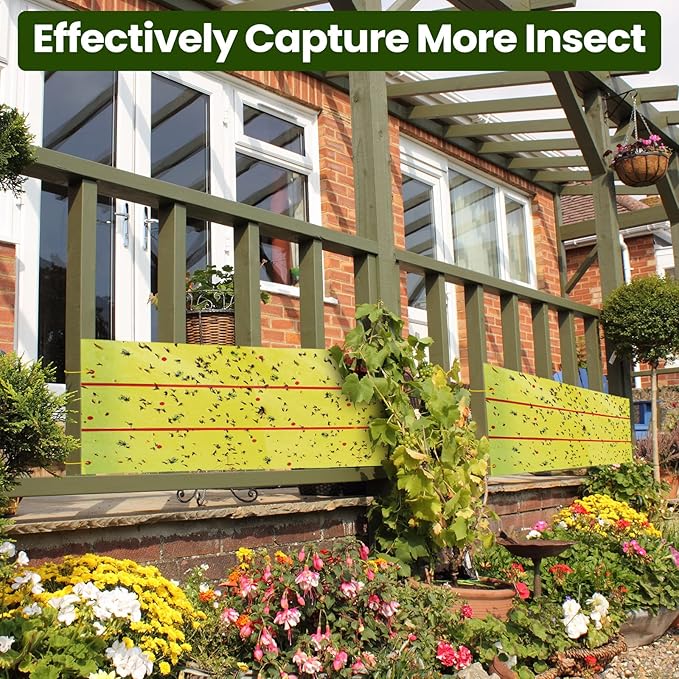 Qualirey 295 ft Giant Sticky Fly Traps, 30 Feet Fly Strips for Indoor Outdoor Hanging Flying Tapes Non Toxic Ribbon Fruit Gnat Killer for Mosquito Plants House Horse Stable (Fluorescent Green)