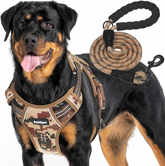 Heavy Duty Tactical Dog Harness for Large Dogs, No Pull Adjustable Pet Harness Reflective Service Training Easy Control Pet Vest Military K9 Working Dog Harnesses- Large, Desert Camo