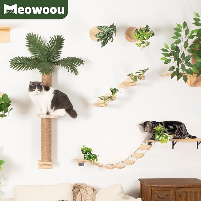 Meowoou Cat Bridge Wall Mounted, Rope Bridge for Climbing, Ladder for Indoor Cats, Cat Wall Furniture for Sleeping, Large Cats Steps Bed and Perches