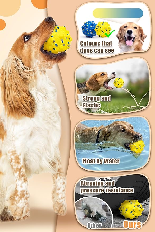 Dog Tennis Balls for Aggressive Chewers, Indestructible Durable Bouncy Interactive Toy for Dogs Fetch Game Lightweight Floating Outdoor Training(4Pcs Medium)
