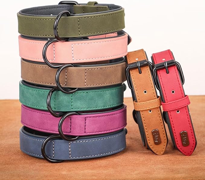 Didog Soft Padded PU Leather Dog Collar, Breathable and Adjustable Dog Collars for Small Dogs, Comfortable for Daily Walk, Light Brown, M Fit Neck 12-15"(13-22 lbs)
