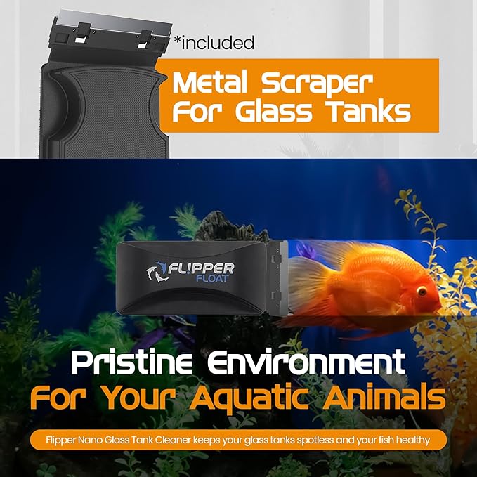 FL!PPER Flipper Cleaner Float - 2-in-1 Floating Magnetic Aquarium Glass Cleaner - Fish Tank Cleaner - Scrubber & Scraper Aquarium Cleaning Tools - Floating Fish Tank Cleaner, Standard