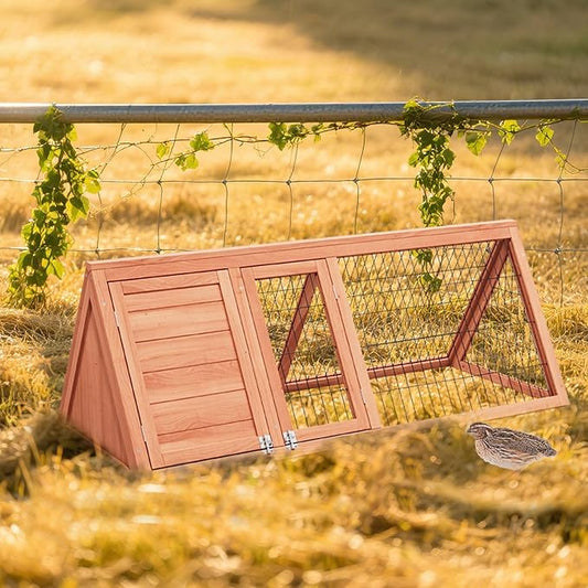 A-Frame Quail Coop,Wooden Quail Cage Indoor Outdoor,Triangle Rabbit Hutch with 2 Doors & Ventilating Wire for Small Animals,Sold by XilishppEcxEco (Ntural Wood)