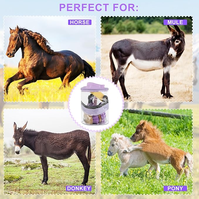 9 Pieces Grooming Kit with Tote Bag, Sweat Scraper, Sponge, Hoof Pick, Curry Comb for Horse Riders Beginners (Purple)