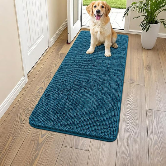 Smiry Dog Door Mat for Muddy Paws 47x24, Absorbs Moisture and Dirt Doormat, Non-Slip Washable Quick Dry Chenille Front Door Mat Indoor Entrance, Entryway Carpet for Inside Floor, Atlantic Blue