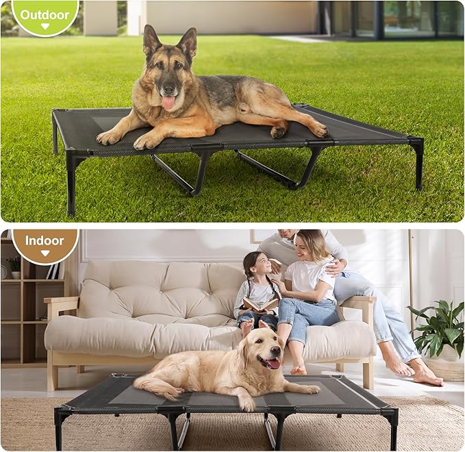 petizer 36" Elevated Dog Bed for Large Dogs, Outdoor Waterproof, Raised Cooling Pet Bed, Washable Breathable XL Dog Bed with Supporting Bars - Up to 120 LBs, Indestructible, Large