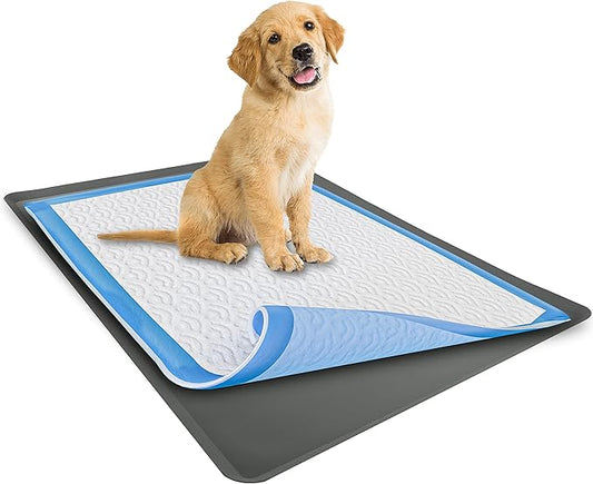 TidyFriend Dog Pee Pad Holder Tray Fits for 27.5” x 44” Wee Wee Pee Pads - Stable Grip, Raised Edges, Quick-Wipe Silicone Surface Dog Potty Tray Holder for Indoor Flooring Protection (Grey)
