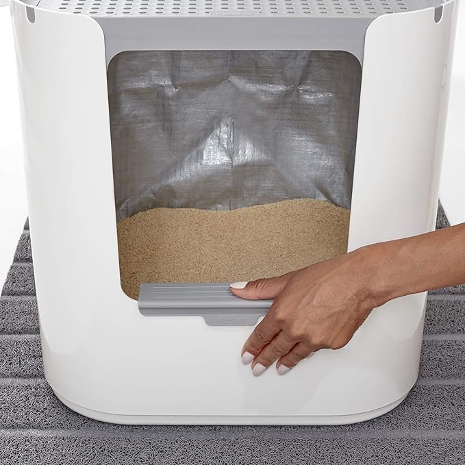 Modkat® XL Litter Box, Top or Front-Entry Configurable, Full Height Seamless Base, Reusable Litter Liners, Sifting Litter Scoop, 2X Bamboo Charcoal Filters - Black