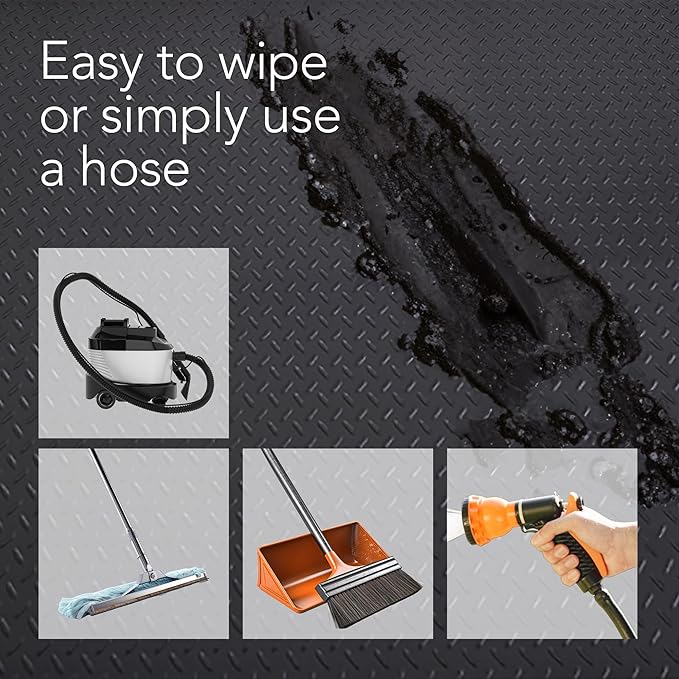 RESILIA Heavy Duty Garage Floor Runner & Protector Mat - Slip Resistant Diamond Plate PVC Mats - Water, Spill, & Stain Resistant, Black (4 feet x 10 feet), Made in The USA