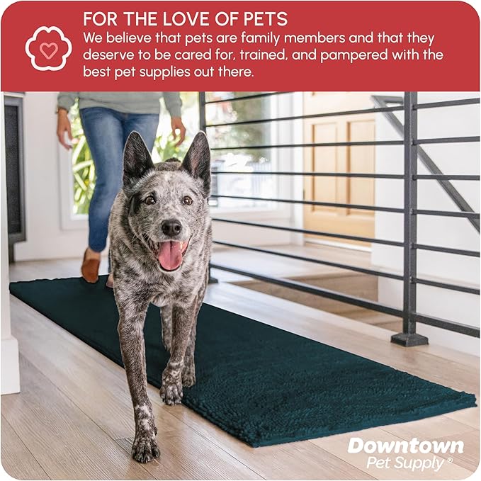 My Doggy Place Microfiber Dog Mat for Muddy Paws, 8' x 2' Teal - Non-Slip, Absorbent and Quick-Drying Dog Paw Cleaning Mat, Washer and Dryer Safe - Hallway Runner