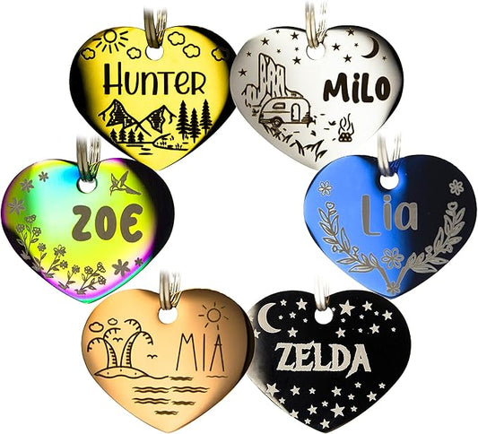 Personalized Dog Tag with 5 Lines of Custom Deep Engraved Durable Stainless Steel Pet ID Name Tag Designer Small Size Heart