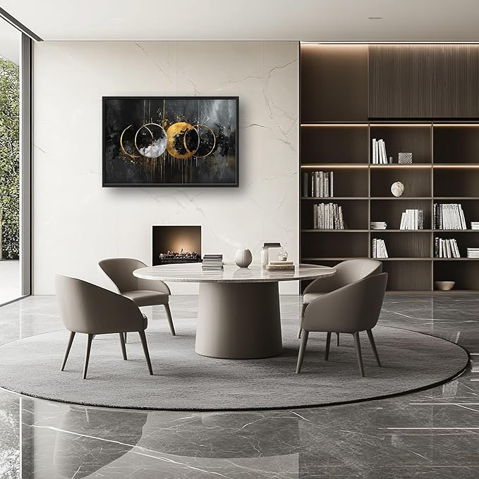 Quorin Abstract Sun Moon Large Wall Art Black and Gold Circle Pictures Sun and Moon Wall Decor Canvas Print Painting Artwork for Bathroom Living Room Bedroom 36L x 24W