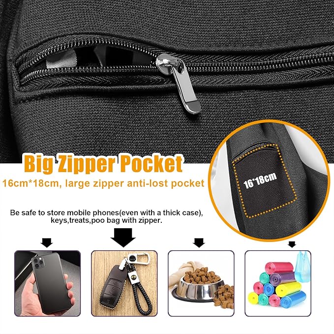 Tomkas Small Dog Sling Carrier - Zipper Pocket & Classic Strap - for 3-10 lbs Pets(Black)