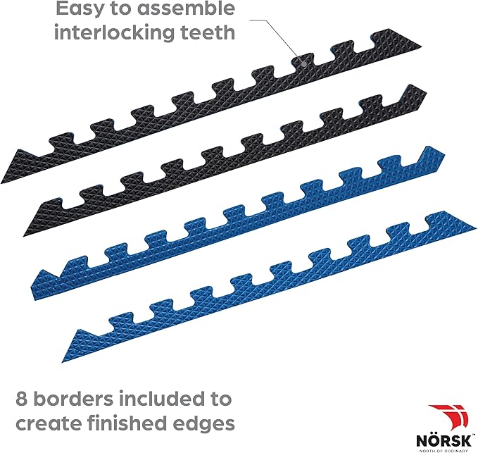 Norsk Reversible Gym Exercise Mats 3/4" Thick EVA Interlocking Foam Tiles, Perfect Home Gym Flooring, 36 Tiles & 72 Trim Pieces, 144 Sq. Ft. Reversible, Dazzling Blue/Black