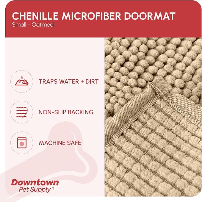 My Doggy Place Microfiber Dog Mat for Muddy Paws, 18" x 24" Oatmeal - Absorbent and Quick-Drying Dog Paw Cleaning Mat, Washer and Dryer Safe - Non-Slip Rubber Backed Dog Floor Mat, Small