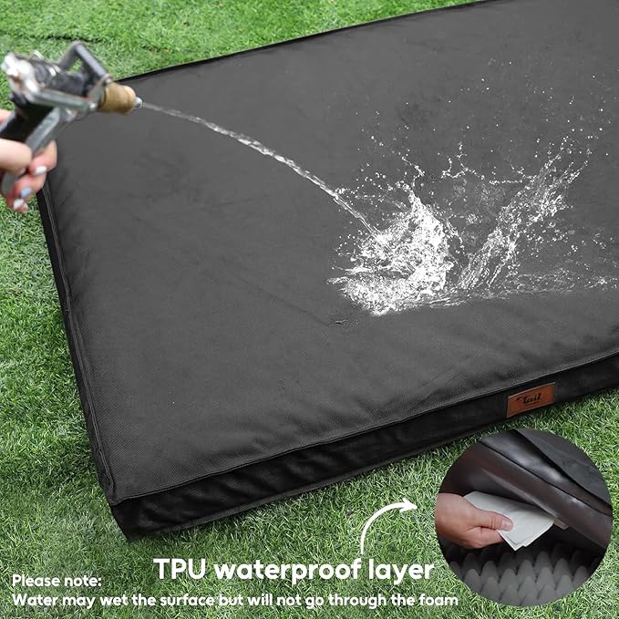 Orthopedic Dog Bed for Large Dogs, Big Waterproof Washable Dog Bed for Large Sized Dogs with Egg Crate Foam Pet Bed Mat, Removable Oxford Cooling Cover, Black