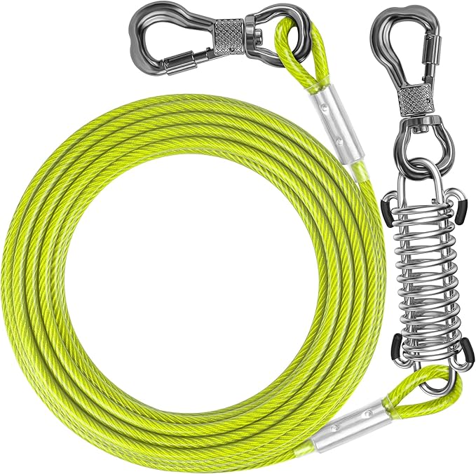 Tresbro 40 FT Dog Tie Out Cable with Spring, Shock Absorbing Tether Chains for Outside Aavilable in 10/15/20/25/30/40/50/70/100/120 FT, Heavy Duty Leads for Yard for Medium & Large Dogs Up to 500 LBS