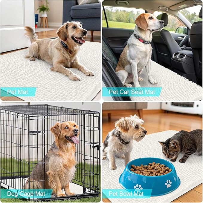 OLANLY Dog Door Mat for Muddy Paws 40x32, Absorbs Moisture and Dirt, Absorbent Non-Slip Washable Doormat, Quick Dry Chenille Mud Mat for Dogs, Entry Indoor Entryway Carpet for Inside Floor, Ivory