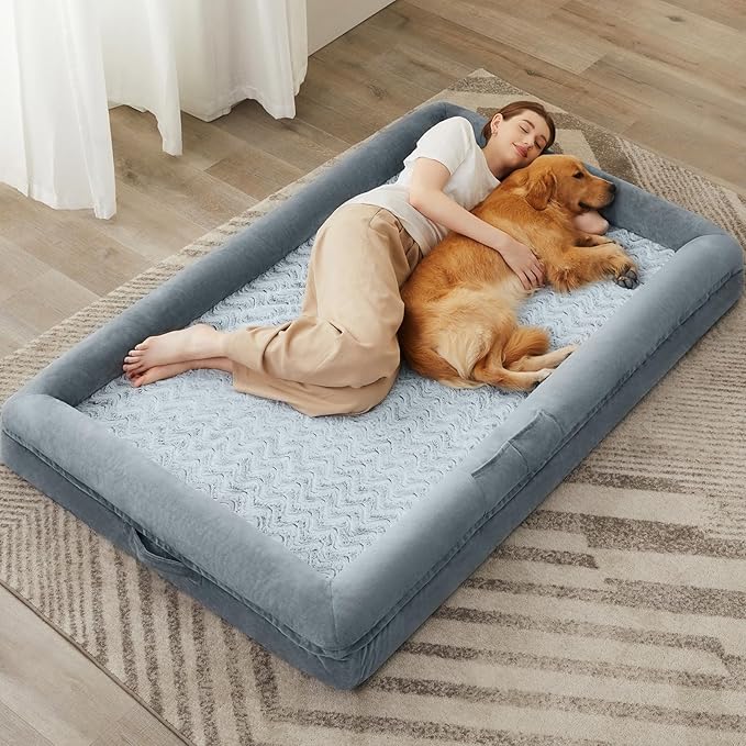 WNPETHOME Human Dog Bed for Adult, Washable Dog Couch with Removable Waterproof Cover, Orthopedic Large Pet Sofa Bed with Bolster Sides for Sleeping