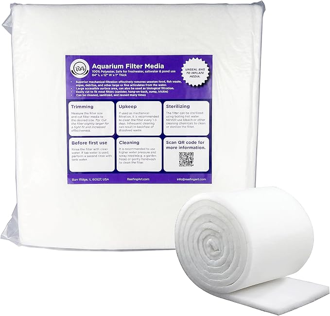 Reefing Art Aquarium Filter Pad Fine Media Roll 12" X 84" (7feet) Thick Aquarium Filter Floss