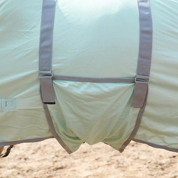 Horse Fly Sheet with Detachable Neck Cover & Belly Wrap, Adjustable Fly Sheet for Horses, Ventilated Airflow Mesh Equine Cooling Summer Flysheet Green 75