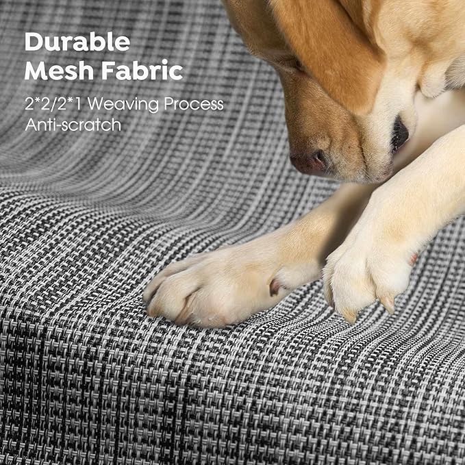 Veehoo Outdoor Elevated Dog Bed, Raised Dog Cot for Small Medium Dogs, Cooling Washable Waterproof Pet Hammock Beds with Slope Headrest, Breathable Mesh and Sturdy Frame, M, Black Silver, CWC2204