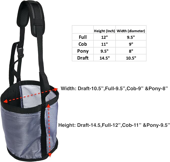 Majestic Ally Horse Feed Bag, Heavy Duty Nylon Mesh Grain Feed Bag, Adjustable Strap with Durable Snap and Elastic Straps, Comfort Neck Pad and Nose Pad- Large (Full, Beige)