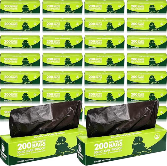 Harloon 6000 Counts Dog Poop Waste Bags 30 Rolls Extra Thick Strong Leak PET Proof Bags Disposable Bulk Universal Doggy Roll Waste Box for Puppy Outdoor Walking Travel(Black,13 x 9 Inches)