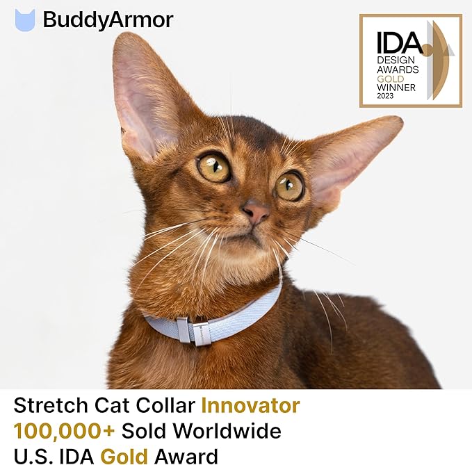 Safety Cat Collar Pro - U.S. IDA Gold Awarding Design, Elastic Quick Release Cat Collar with Buckle Non Breakaway - Lightweight for Kitten All Small Large Cats (Sierra Blue, S 5.9-11.8")