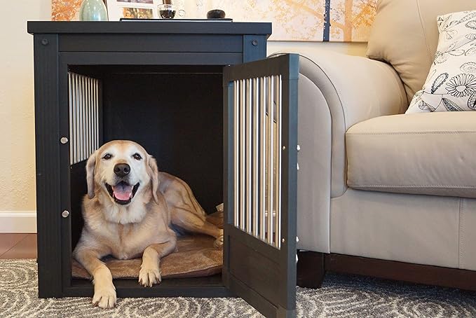 New Age Pet ECOFLEX Dog Crate End Table - Furniture-Style Pet Crate for Crate Trained Dogs - Stainless Steel Tubing & a Latched Closure - 10 Year Manufacturer's Warranty.