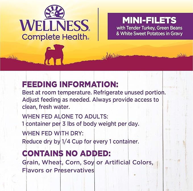 Wellness Petite Entrees Mini Fillets Natural Wet Small Breed Dog Food, Tender Turkey, Green Beans & White Sweet Potato, 3-Ounce Cup (Pack of 24)