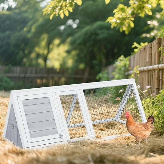 Chicken Coop Indoor Outdoor,Wooden Brooder Box,A-Frame Poultry Quail Cages Duck House with Ventilating Wire Rabbit Hutch for Small Animals (Grey)