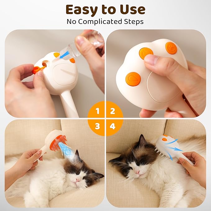 Steam Cat Brush, 6-in-1 Dog Brush Spritz Defur Comb, Steamy Skin Friendly Deshedding Grooming Tool, Suitable for Shedding & Haired Pets, Pet Supplies Accessories,White