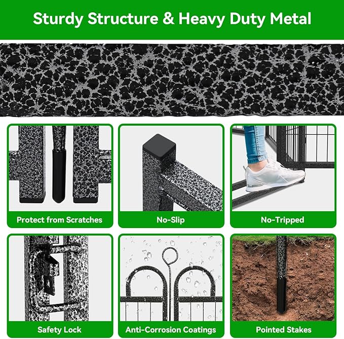 Dog Playpen Outdoor 16 Panels Heavy Duty Dog Fence 47" Height Anti-Rust with Doors Portable for RV Camping Yard, Total 36FT, 103 Sq.ft, Snowy Black