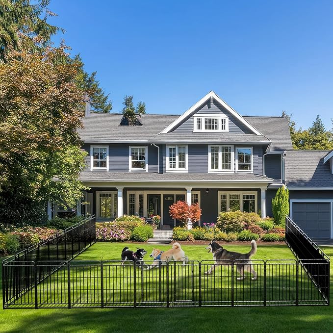 Dog Playpen Outdoor 32 Panels Heavy Duty Dog Fence 40" Height with Thick Pipe Anti-Rust with Doors Portable for RV Camping Yard, Total 71FT, 406 Sq.ft, Snowy Black