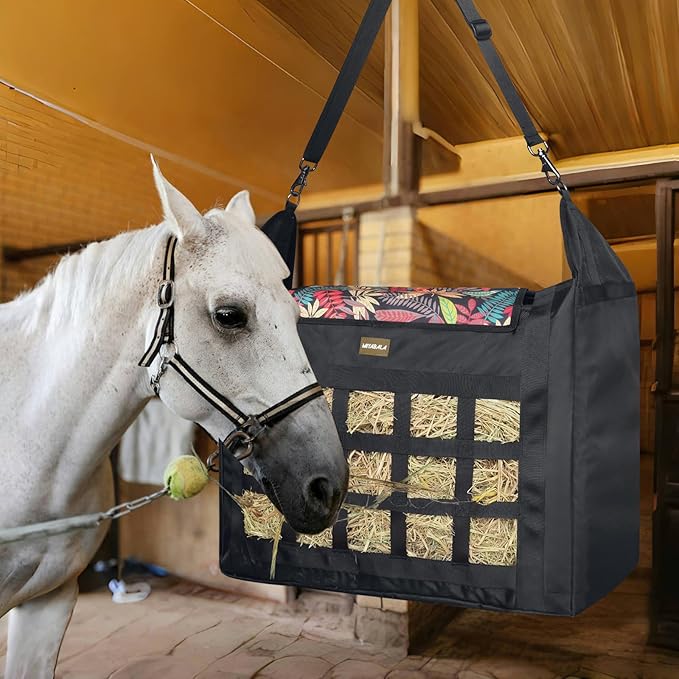 Hay Bag for Horses,Slow Feeder for Horse/Donkey/Goat, Premium 1680D Oxford Cloth,Easy to Fill and Hang with Extra Large Opening（Leaf）