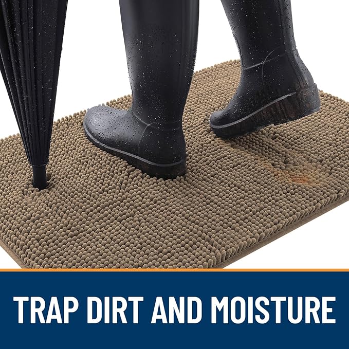 OLANLY Dog Door Mat for Muddy Paws 44x24, Absorbs Moisture and Dirt, Absorbent Non-Slip Washable Doormat, Quick Dry Chenille Mud Mat for Dogs, Entry Indoor Entryway Carpet for Inside Floor, Tan