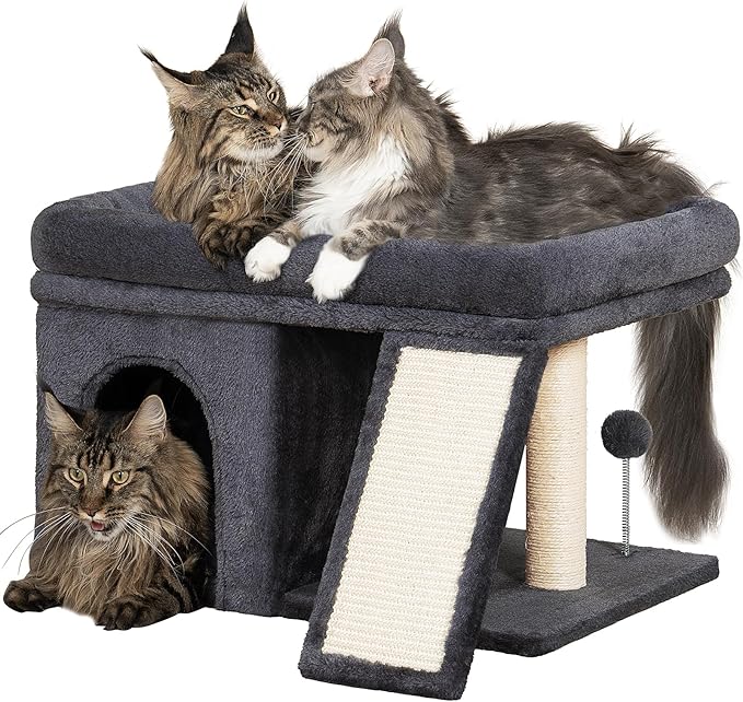 XL Cat Tree Tower for Large Adult Cats 20 lbs+, 25in Perch Bed, Condo Cave for Indoor Medium Kittens, 2 Scratchers, Extra Large Platform