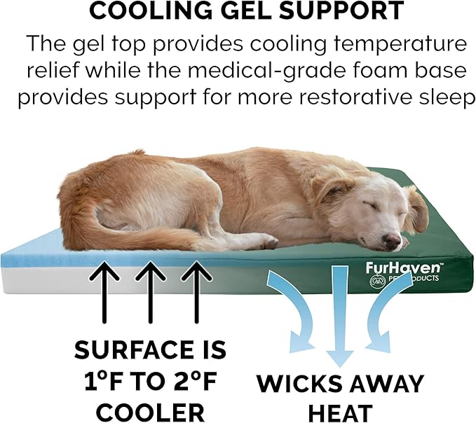Furhaven Water-Resistant Cooling Gel Dog Bed for Large Dogs w/ Removable Washable Cover, For Dogs Up to 125 lbs - Indoor/Outdoor Logo Print Oxford Polycanvas Mattress - Forest, Jumbo Plus/XXL