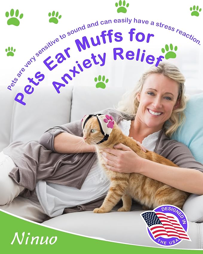 Calming Earmuffs for Cats and Small Dogs - for Anxiety Relief - Noise Canceling for Fireworks, Thunderstorms, Pet Grooming & Force Drying - Dog Ear Muffs Noise Protection (White, Small)