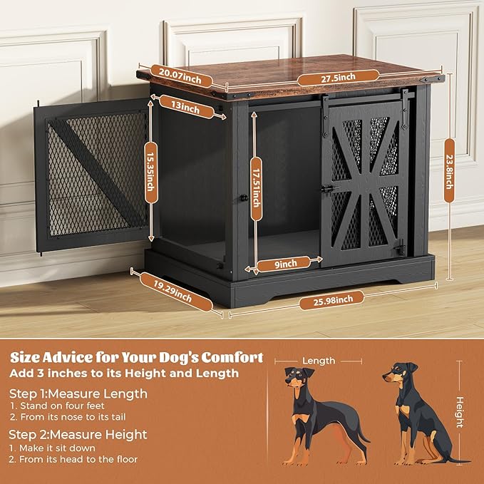 VOPEAK 27.5" Small Dog Crate Furniture, Chew Resistant Dog Crate for Puppy Dogs, Heavy Duty Small Dog Crate Dog Kennel Indoor with Double Doors, Wooden End Table for Bedroom Living Room, Black