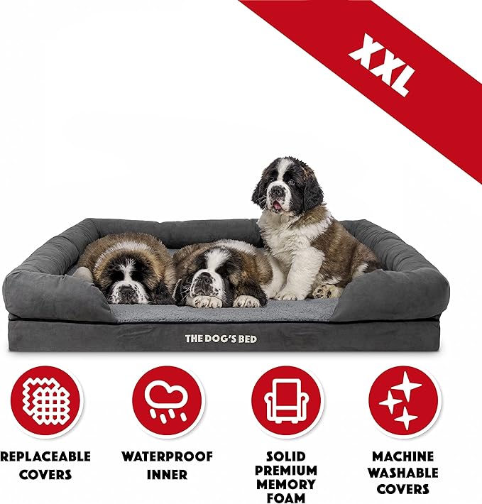 The Dog’s Bed Medium Support Memory Foam Dog Bed XXL Plush Grey 51.5x39, Pain Relief: Arthritis, Hip & Elbow Dysplasia, Supportive, Calming, Waterproof Washable Cover,Veterinary-Approved